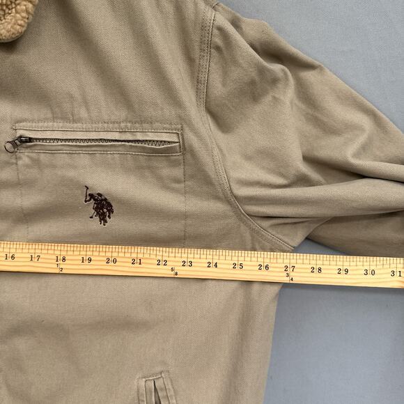 US Polo Assn Coat Men XL Canvas Sherpa Lined Bomber Jacket Barn Chore Tan Field - Picture 11 of 13
